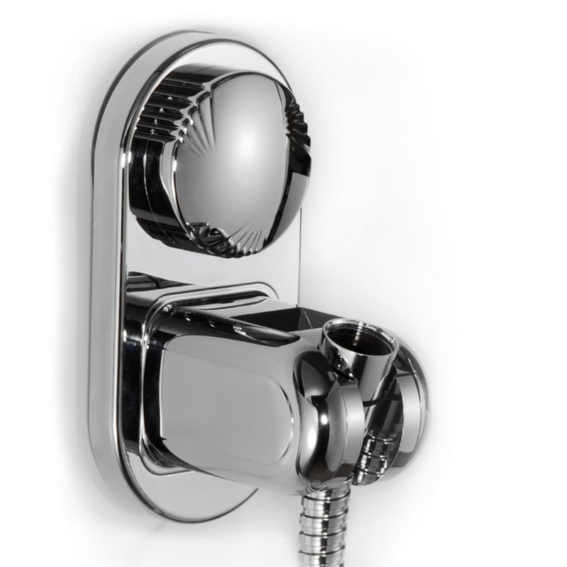 RIVOODS Suction Cup Handheld Shower Head Holder - Relocatable - 5 Angles Adjustable - Unique Horizontal Setting - Large Shower Head Supports - Wider Input - Wall Mounted with Vacuum Power (Chrome) - Image 1